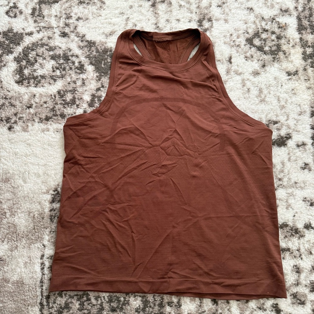 Lululemon Swiftly Tech High Neck Race Length Brown Tank Top